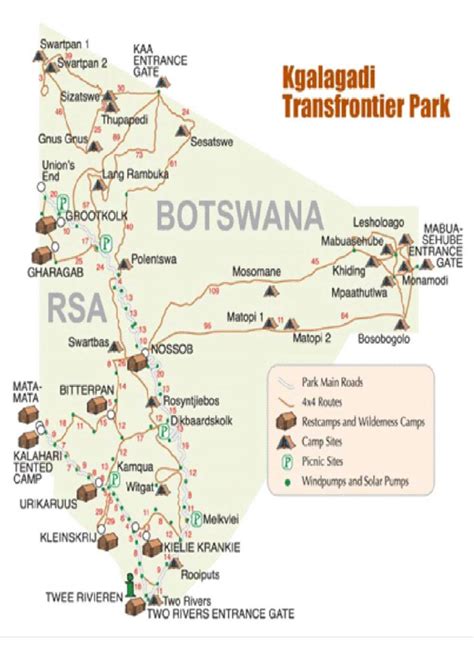 Kgalagadi map Botswana - Map of kgalagadi transfrontier park Botswana ...