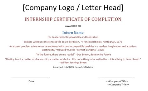 21 Free Sample Internship Certificate Templates - Printable Samples