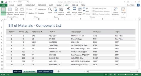 Bill Of Materials Template Excel