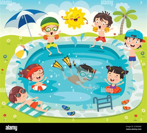 Funny Children And Swimming Pool Stock Vector Image & Art - Alamy