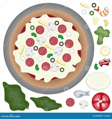 Pizza with toppings stock vector. Image of spinach, handmade - 4986988