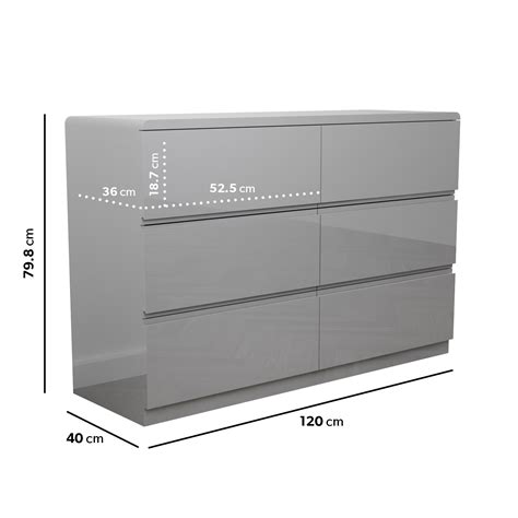 Wide Grey High Gloss Chest of 6 Drawers - Lyra - Furniture123