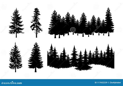 Pine tree silhouette set stock vector. Illustration of silhouette ...