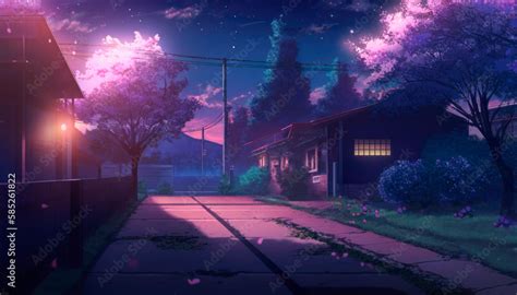 purple night city street anime background wallpaper Stock Illustration ...