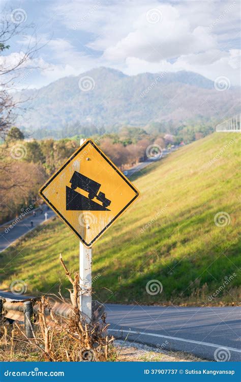 Steep Road Traffic Sign in Yellow and Black Stock Image - Image of ...