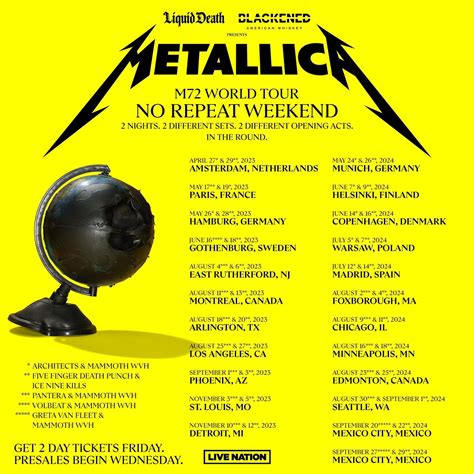 Metallica anuncia nueva gira: 'M72 World Tour' ¡Checa aquí las fechas ...