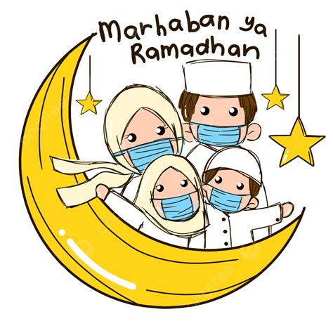 Kartun Marhaban Ya Ramadhan Keluarga Muslim Memakai Topeng, Ramadhan ...