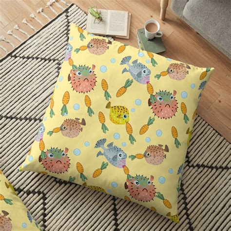 Pufferfish Eating Carrot pattern Floor Pillow by KIWI200ART | Floor ...