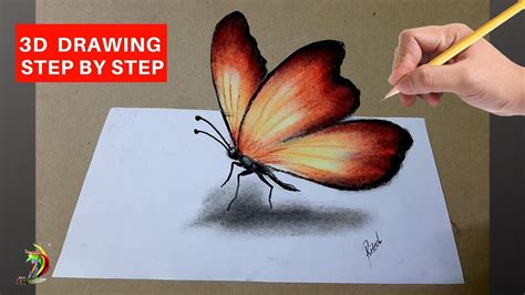 How to Draw 3D Butterfly | 3D Butterfly Drawing Tutorials Step by Step ...