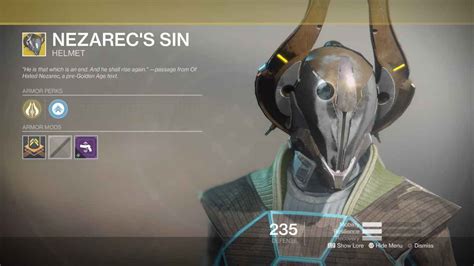 Destiny 2 Exotic Gear: Nezarec's Sin (Warlock Helmet)