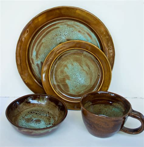 Art Deco Dinnerware Set Handmade Stoneware by LegacyPotteryWorks