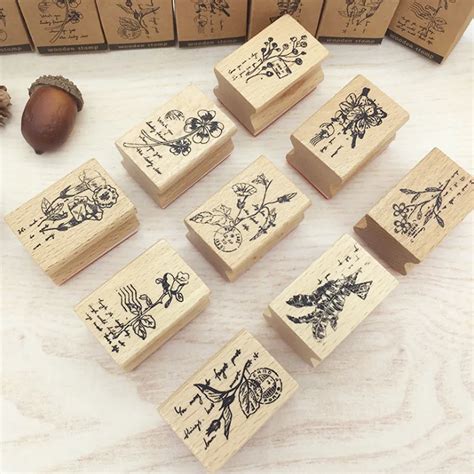 1 pcs vintage plant flower wood stamp DIY craft wooden rubber stamps ...