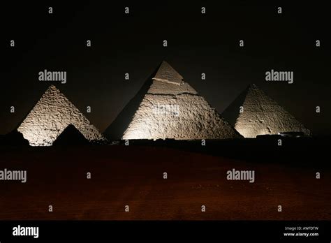 Pyramids of Giza at night, Giza, Egypt, North Africa, Africa Stock ...