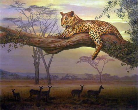 Leopard on the hunt, Safari art, African wildlife painting, Wildlife ...