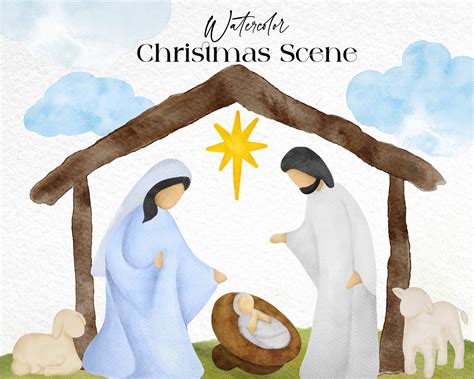 Christmas Scene Clipart Christmas Nativity Clipart Watercolor Christmas ...