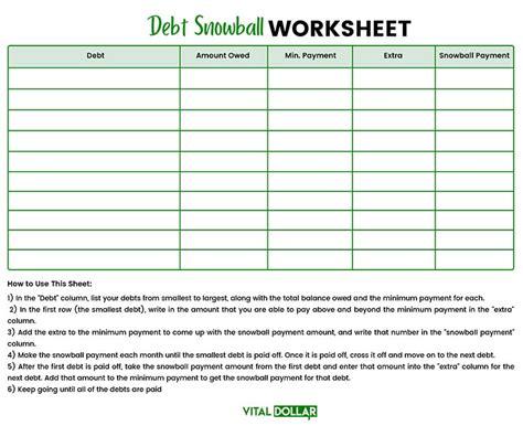 Free Debt Snowball Worksheet Printable - Vital Dollar