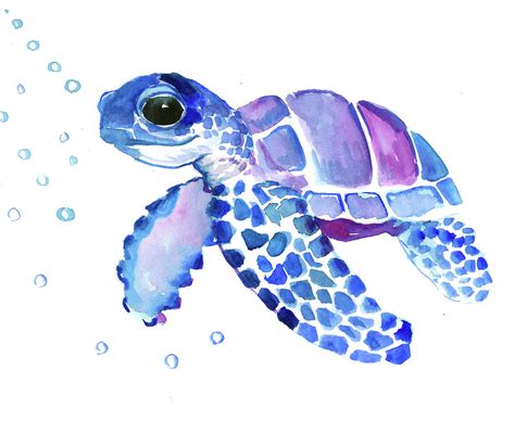 Blue Sea Turtle, Children Artwork Painting by Suren Nersisyan - Pixels