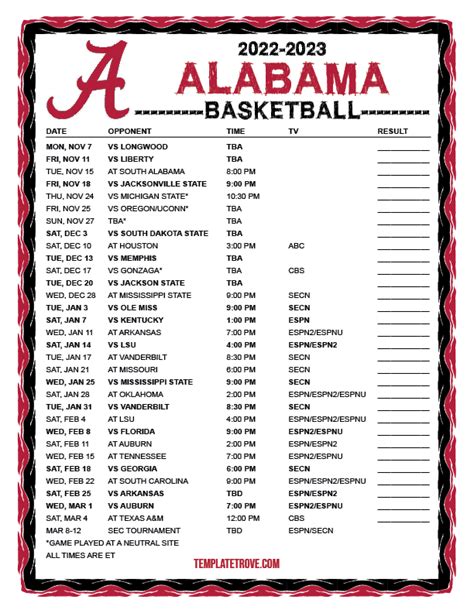 Alabama Mens Basketball Schedule 2024 - Dael Mickie