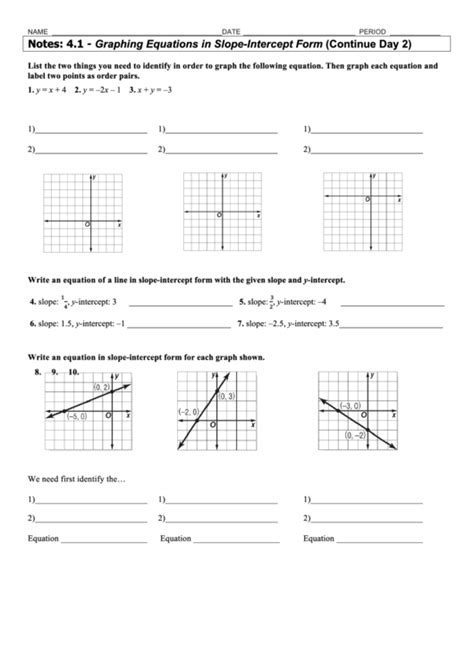 Write An Equation In Slope Intercept Form For Each Graph Shown ...