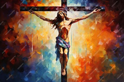 Premium AI Image | painting of Jesus on the cross