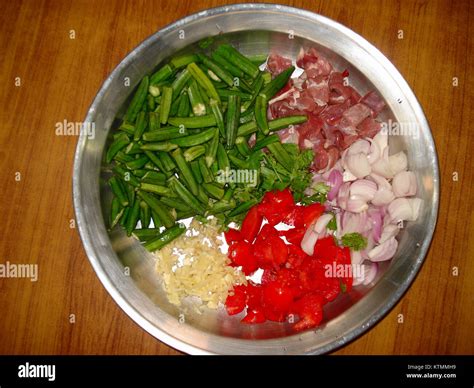 Bamje ingredients after cutting Stock Photo - Alamy