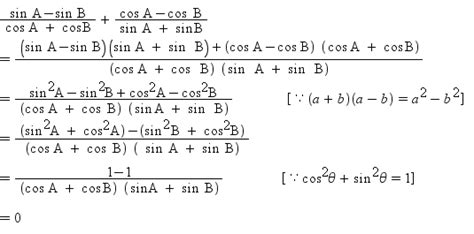 sinA-sinB/cosA+cosB + cosA-cosB/sinA+sinB = 0 Math - 2108463 ...