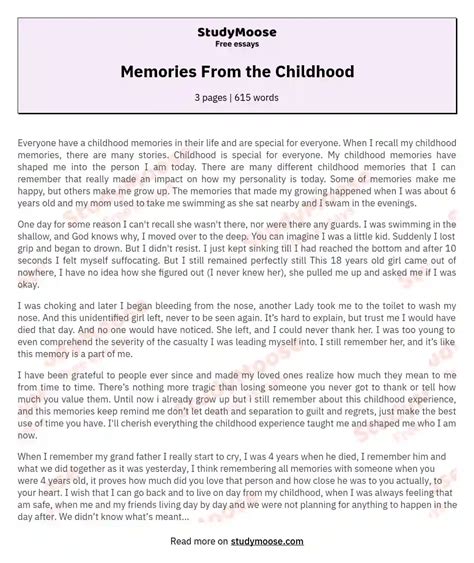 Memories From the Childhood Free Essay Example