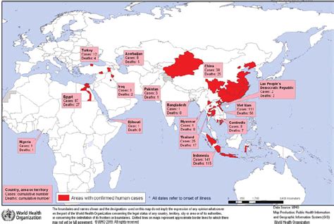 Areas of the world with confirmed human cases of H5N1 avian influenza ...