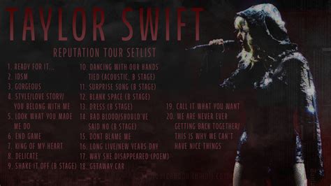 Reputation Stadium Tour Setlist | Stadium tour, Taylor swift concert, Tours