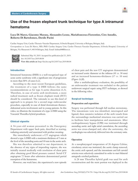 (PDF) Use of the frozen elephant trunk technique for type A intramural ...