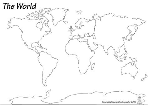 World Outline Map With Continents And Oceans