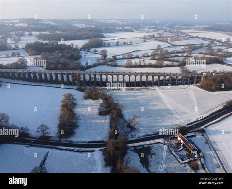 Aerial view of Ouse Valley Viaduct in the snow, winter 2022 Stock Photo ...