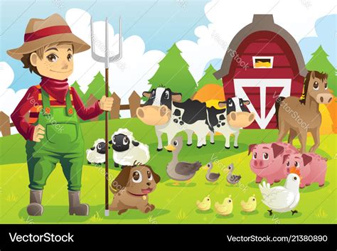 Farmer at the farm with animals Royalty Free Vector Image