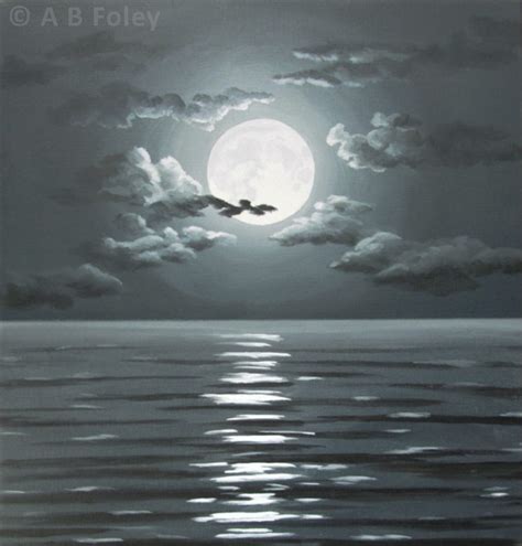 Full Moon Over the Dark Sea Seascape Painting - A B Foley