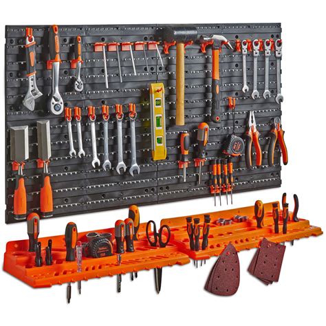 VonHaus 50 Piece Pegboard & Shelf Wall Mounted Panel Set Tool Storage ...