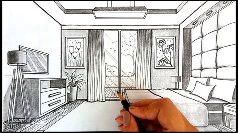 Drawing A Bedroom In One Point Perspective Timelapse