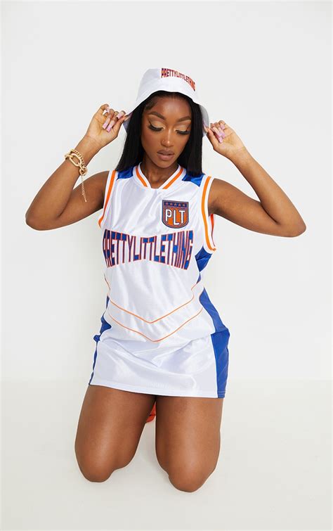 PLT White Basketball Jersey Dress | PrettyLittleThing CA