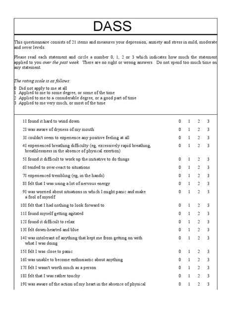 DASS 21 Questionnaire | Cognition | Psychology & Cognitive Science