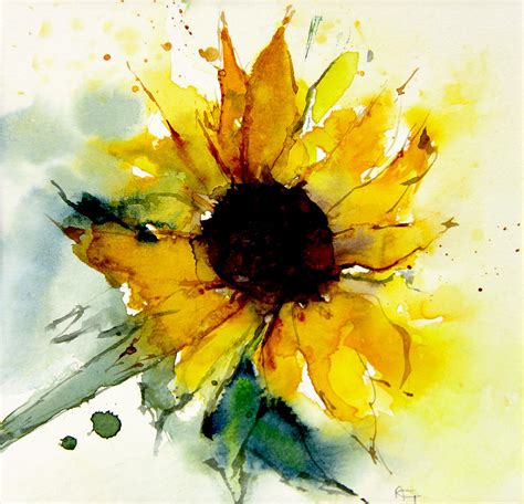 Watercolor Sunflower Painting by Annemiek Groenhout