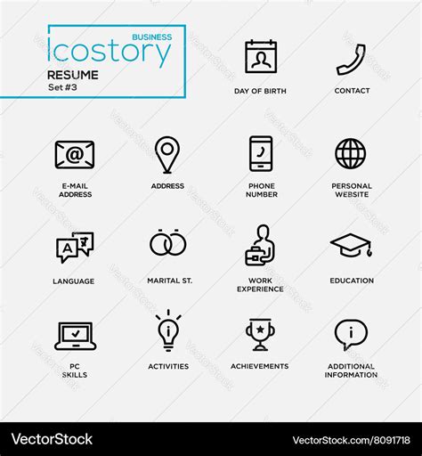 Modern resume simple thin line design icons Vector Image