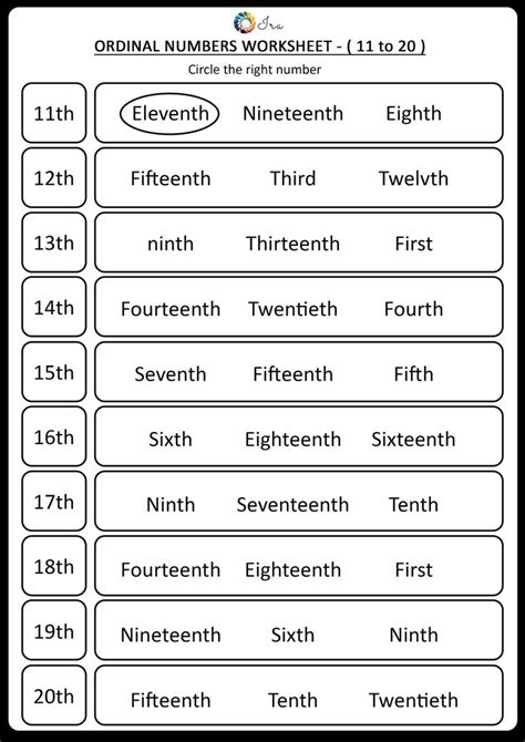 Number Words 1-20 Worksheets Pdf | NumbersWorksheet.com | Ordinal ...