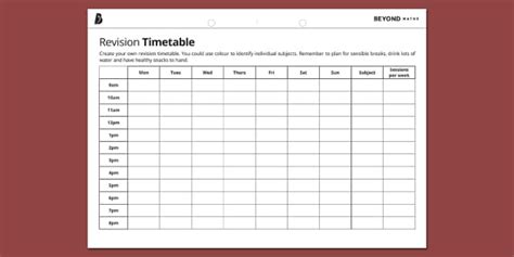 GCSE Revision Timetable Template | Beyond - Twinkl