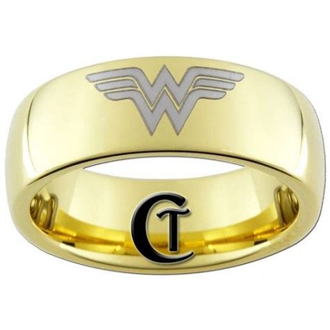 7mm Gold Dome Tungsten Carbide Wonder Woman Ring Sizes 5-15 ...