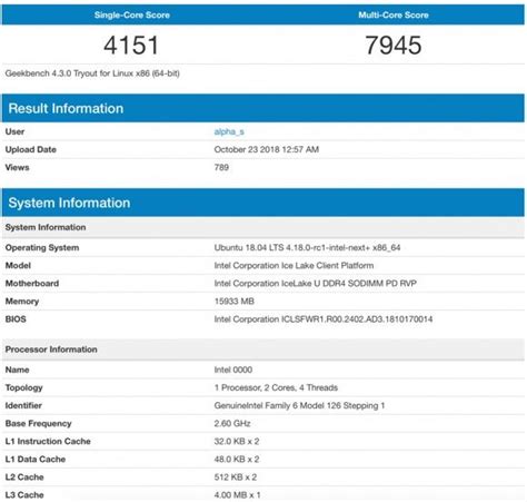 Intel Ice Lake Architecture Scanned in Geekbench with Cache Restructuring