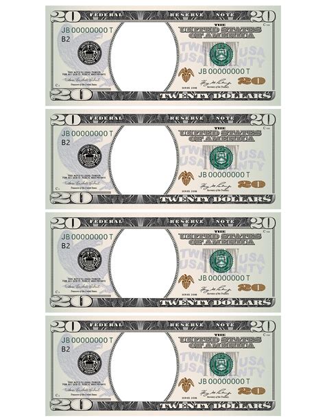 20 Dollar Bill Template Letter Page With 4 Real Size Dollar - Etsy Canada