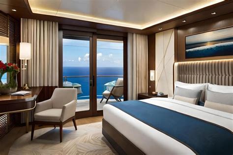 Premium Photo | A hotel room with a view of the ocean