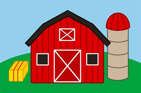 Farm Scene with Red Barn and Silo