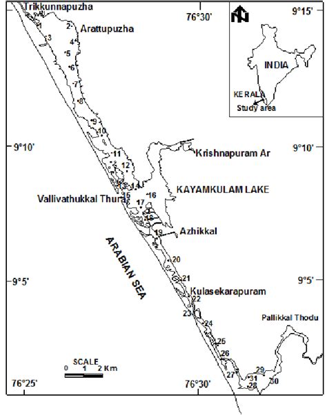 Base map of Kayamkulam Estuary Showing Sample Locations. | Download ...