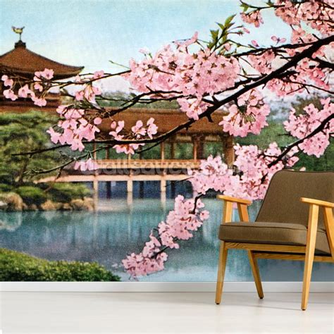 Japanese Cherry Blossoms and Shrine Mural | Wallsauce AU