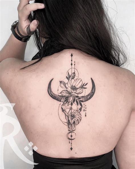 flower tattoos on back arm #Tattoosonback | Taurus tattoos, Cow skull ...